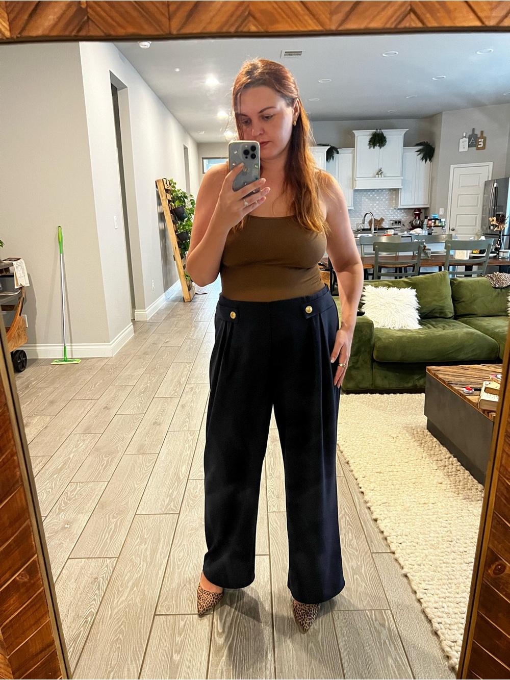 H&M Black Wide-Leg Pants with Gold Button Detail